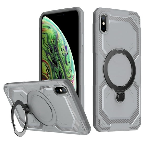 ELEHOLD Case for iPhone XS Max, Military-Grade Drop Protection Magnetic Phone Case with 360° Rotating Ring Stand,Gray