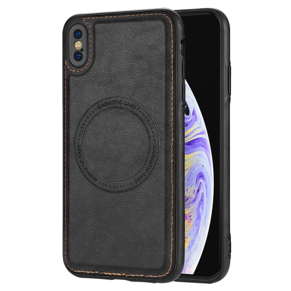 ELEHOLD Case for iPhone XS Max, Shockproof Slim Magnetic Leather Case, Compatible with MagSafe Accessories,Black