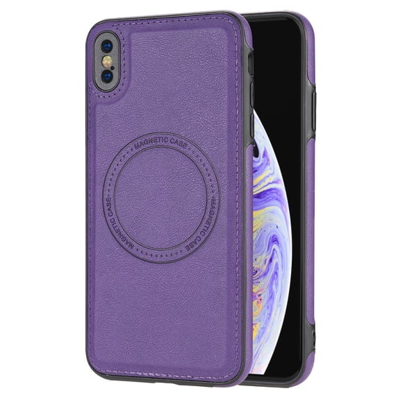 ELEHOLD Case for iPhone XS Max, Shockproof Slim Magnetic Leather Case, Compatible with MagSafe Accessories,Purple