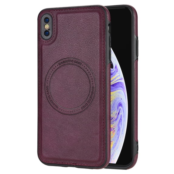 ELEHOLD Case for iPhone XS Max, Shockproof Slim Magnetic Leather Case, Compatible with MagSafe Accessories,Winered