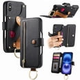 thumbnail image 1 of ELEHOLD Case for iPhone XS/X, RFID Blocking Zipper Leather Wallet Stand Case with Card Slot & Wrist Strap & Ring Holder,Black, 1 of 10
