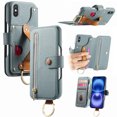thumbnail image 1 of ELEHOLD Case for iPhone XS/X, RFID Blocking Zipper Leather Wallet Stand Case with Card Slot & Wrist Strap & Ring Holder,Blue, 1 of 10
