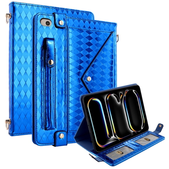 ELEHOLD Case for ipad mini12345, Crossbody Leather Wallet Protective Case Built-in Stand and Pen Slot,Blue