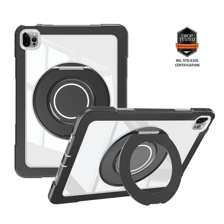 ELEHOLD Case for ipad pro 11 2022/2021/2020/2018/air4 10.9/air5, Hard PC Clear Back Shell Case with 360 Degree Metal Stand,Black