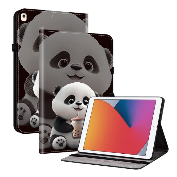 ELEHOLD Case For iPad 8th/7th/6th/5th Generation 10.2-inch, Stylish Pattern Shockproof PU Leather Kickstand Magnetic Slim Shockproof Case With Card Slots,Panda