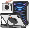 thumbnail image 1 of ELEHOLD Case for iPad Air 11 inch 2024/Air 4th/5th Gen/iPad Pro 11" 2022/2021/2020/2018,Shockproof Silicone 360° Rotate Stand Case Heavy Duty Cover with Pencil Holder/Handle Grip/Shoulder Strap,Black, 1 of 1