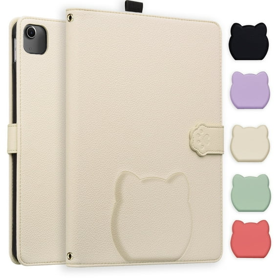 ELEHOLD Case for iPad Air 11-inch M3 (2025) / M2 (2024),iPad Pro 11 (2022/2021/2020/2018), 10.9 Inch, Cute Kitten Shockproof Magnetic Flip Kickstand Multi-Angle Card Slot Automatic Sleep Case,White