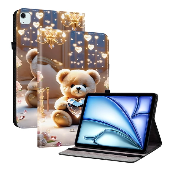 ELEHOLD Case For iPad Air 11-inch M3 (2025) / M2 (2024),iPad Pro 11 2022/2021/2020/2018 , Stylish Pattern Shockproof PU Leather Kickstand Magnetic Slim Shockproof Case With Card Slots,Bear