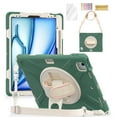thumbnail image 1 of ELEHOLD Case for iPad Air 13 2024 / Pro 12.9 2018/2020/2021/2022, Heavy Duty Case with Strap and Kickstand, 360° Rotating Hand Strap Shockproof Cover with Screen Protector,Emeraldgreen, 1 of 6