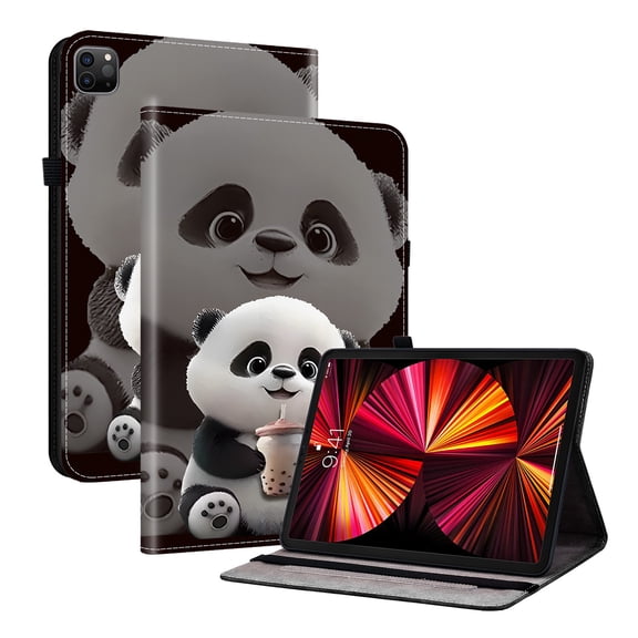 ELEHOLD Case For iPad Air 13-inch M3 (2025) / M2 (2024), iPad Pro 12.9 2022/2021, Stylish Pattern Shockproof PU Leather Kickstand Magnetic Slim Shockproof Case With Card Slots,Panda