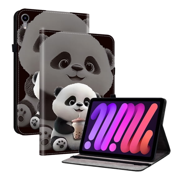ELEHOLD Case For iPad Mini 7th (A17 Pro) 2024/ Mini 6th Gen 2023 8.3-inch, Stylish Pattern Shockproof PU Leather Kickstand Magnetic Slim Shockproof Case With Card Slots,Panda