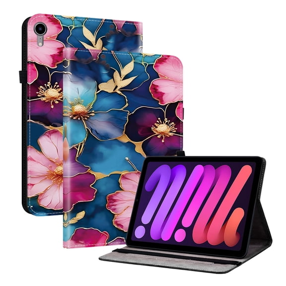 ELEHOLD Case For iPad Mini 7th (A17 Pro) 2024/ Mini 6th Gen 2023 8.3-inch, Stylish Pattern Shockproof PU Leather Kickstand Magnetic Slim Shockproof Case With Card Slots,Blue