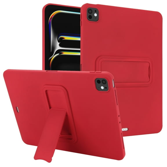 ELEHOLD Case for iPad Pro 11 2024 with Kickstand,Shockproof Slim Foldable Kickstand TPU Hard PC Protective Case Cover with Cleaning Cloth & Stylus,Red