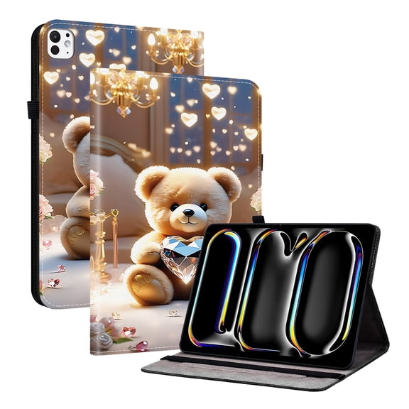 ELEHOLD Case For iPad Pro 11-inch (M5) 2025/(M4) 2024 , Stylish Pattern Shockproof PU Leather Kickstand Magnetic Slim Shockproof Case With Card Slots,Bear
