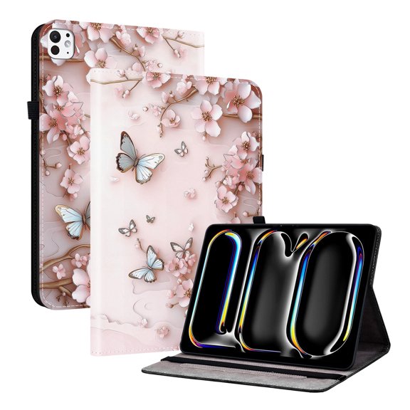 ELEHOLD Case For iPad Pro 13-inch (M5) 2025/(M4) 2024 , Stylish Pattern Shockproof PU Leather Kickstand Magnetic Slim Shockproof Case With Card Slots,Pink