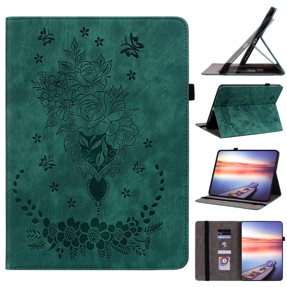 ELEHOLD Case for iPad mini 5 / mini 4 /mini 3 /mini 2 /iPad mini 7.9", Embossed Butterfly PU Leather Card Holder Folio Cover with Stylus Loop, Multiple Viewing Angles Stand Protective Shell,Green