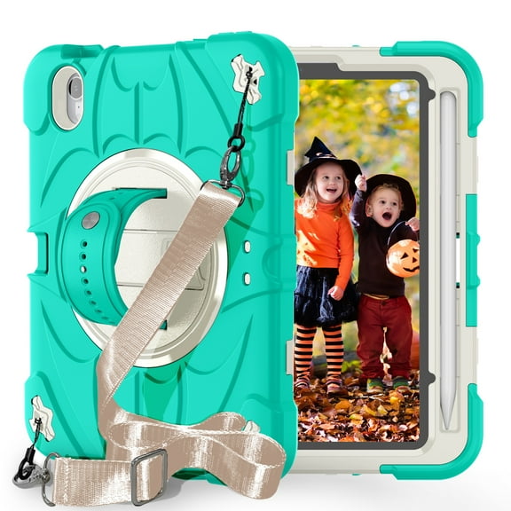 ELEHOLD Case for iPad mini (6th Generation), Heavy Duty Shockproof Case with Pencil Holder/Stand/Hand Strap/Shoulder Belt, Rugged Protective Cover for Boys Girls,Mint
