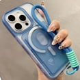 thumbnail image 1 of ELEHOLD Case For iPhone 12 Pro / 12 6.1", Mag-Safe Compatible,Soft Translucent Silicone Detachable Magnetic Card Holder Magnetic Wallet Case with Matching Card Holder/ Wrist Strap,Blue, 1 of 7