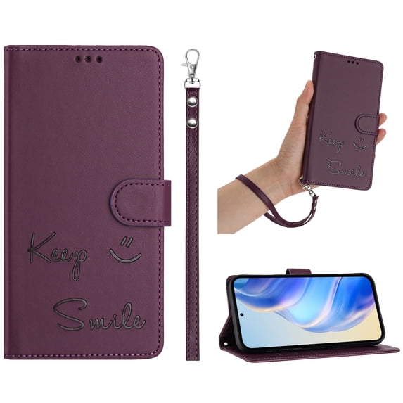 ELEHOLD Case for iPhone 12 Pro / 12 6.1", RFID Blocking Wallet Case with Crossbody Strap & Wristlet, PU Leather Flip Cover with Kickstand & Card Slots,Darkpurple