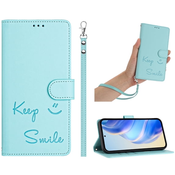 ELEHOLD Case for iPhone 12 Pro / 12 6.1", RFID Blocking Wallet Case with Crossbody Strap & Wristlet, PU Leather Flip Cover with Kickstand & Card Slots,Mint