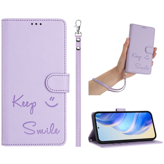 ELEHOLD Case for iPhone 12 Pro / 12 6.1", RFID Blocking Wallet Case with Crossbody Strap & Wristlet, PU Leather Flip Cover with Kickstand & Card Slots,Purple