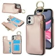 thumbnail image 1 of ELEHOLD Case for iPhone 12 Pro / 12 6.1", Magnetic Closure Kickstand Zipper Wallet Case with 3 Card Slots & Ring Holder,Shockproof RFID Blocking Phone Case,Rosegold, 1 of 8