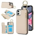 thumbnail image 1 of ELEHOLD Case for iPhone 12 Pro / 12 6.1", Magnetic Closure Kickstand Zipper Wallet Case with 3 Card Slots & Ring Holder,Shockproof RFID Blocking Phone Case,White, 1 of 8