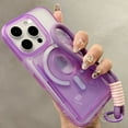 thumbnail image 1 of ELEHOLD Case For iPhone 13 Pro Max, Mag-Safe Compatible,Soft Translucent Silicone Detachable Magnetic Card Holder Magnetic Wallet Case with Matching Card Holder/ Wrist Strap,Purple, 1 of 7