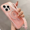 thumbnail image 1 of ELEHOLD Case For iPhone 13 Pro Max, Mag-Safe Compatible,Soft Translucent Silicone Detachable Magnetic Card Holder Magnetic Wallet Case with Matching Card Holder/ Wrist Strap,Pink, 1 of 7