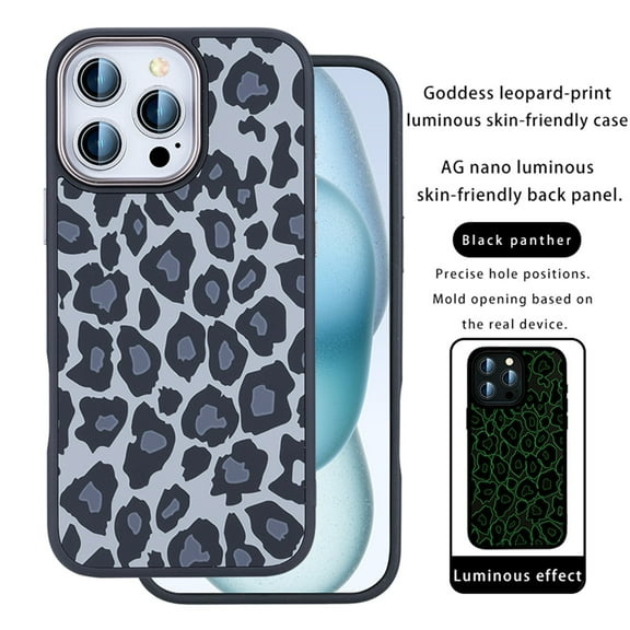 ELEHOLD Case For iPhone 14 Plus ,Luminous Night Light Luxury Leopard Pattern Design Cases Soft Silicone Slim TPU Shockproof Protective Bumper Cover For iPhone 14 Plus ,Black