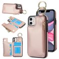 thumbnail image 1 of ELEHOLD Case for iPhone 14 Plus, Magnetic Closure Kickstand Zipper Wallet Case with 3 Card Slots & Ring Holder,Shockproof RFID Blocking Phone Case,Rosegold, 1 of 8