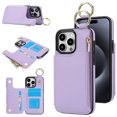 thumbnail image 1 of ELEHOLD Case for iPhone 15 Pro, Magnetic Closure Kickstand Zipper Wallet Case with 3 Card Slots & Ring Holder,Shockproof RFID Blocking Phone Case,Violet, 1 of 8