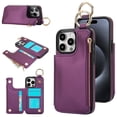 thumbnail image 1 of ELEHOLD Case for iPhone 15 Pro, Magnetic Closure Kickstand Zipper Wallet Case with 3 Card Slots & Ring Holder,Shockproof RFID Blocking Phone Case,Darkpurple, 1 of 8