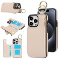 thumbnail image 1 of ELEHOLD Case for iPhone 15 Pro, Magnetic Closure Kickstand Zipper Wallet Case with 3 Card Slots & Ring Holder,Shockproof RFID Blocking Phone Case,White, 1 of 8