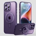 thumbnail image 1 of ELEHOLD Case for For iPhone 15 Pro Max Magnetic Clear 360° Ring Stand Case Rugged Cover, MagSafe Compatible, Military Standard Protection,  Darkpurple, 1 of 6