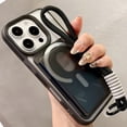 thumbnail image 1 of ELEHOLD Case For iPhone 16, Mag-Safe Compatible,Soft Translucent Silicone Detachable Magnetic Card Holder Magnetic Wallet Case with Matching Card Holder/ Wrist Strap,Black, 1 of 7