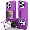 thumbnail image 1 of ELEHOLD Case for iPhone 16 with Mirror, Built-in Cash Slot, Rugged Plastic Shell Protective Kickstand Mirror Heavy Duty Shockproof Wallet Case Cover for iPhone 16,Darkpurple, 1 of 7