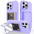thumbnail image 1 of ELEHOLD Case for iPhone 16 Plus with Mirror, Built-in Cash Slot, Rugged Plastic Shell Protective Kickstand Mirror Heavy Duty Shockproof Wallet Case Cover for iPhone 16 Plus,Purple, 1 of 7