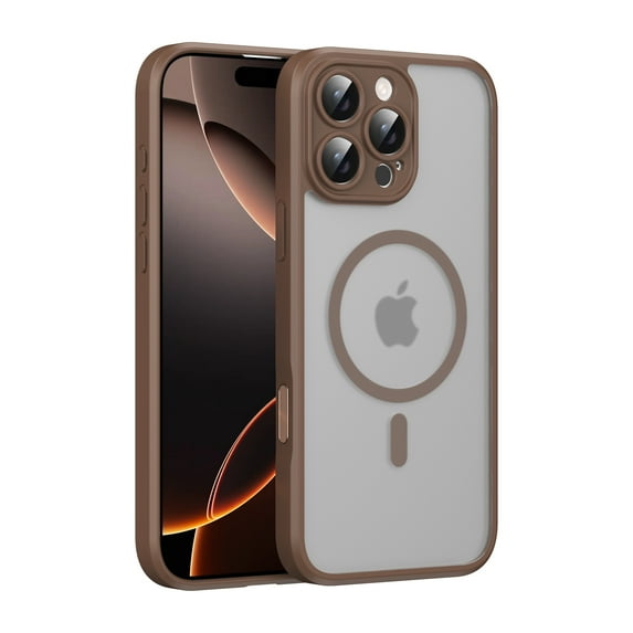 ELEHOLD Case For iPhone 16 Pro Max Frosted Semi-Transparent Shockproof Case Magnetic Rugged Cover, MagSafe Compatible, Support magnetic car mount, Lens Protection, Desertgold
