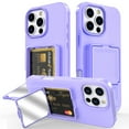 thumbnail image 1 of ELEHOLD Case for iPhone 16 Pro with Mirror, Built-in Cash Slot, Rugged Plastic Shell Protective Kickstand Mirror Heavy Duty Shockproof Wallet Case Cover for iPhone 16 Pro,Purple, 1 of 7