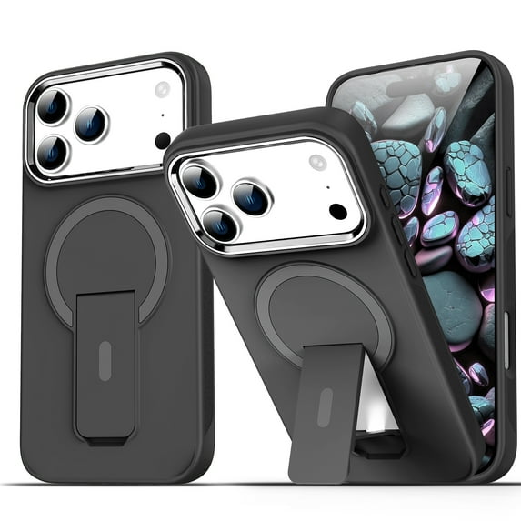 ELEHOLD Case for iPhone 17 Pro,Compatible with Mag-safe Military Grade Invisible Kickstand Shockproof Protection Translucent Matte Anti-Scratch Protective Case for iPhone 17 Pro,Solidblack