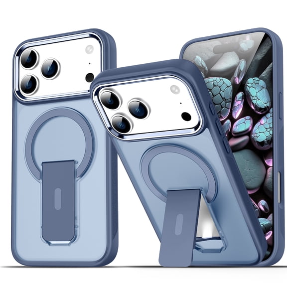 ELEHOLD Case for iPhone 17 Pro,Compatible with Mag-safe Military Grade Invisible Kickstand Shockproof Protection Translucent Matte Anti-Scratch Protective Case for iPhone 17 Pro,Darkblue