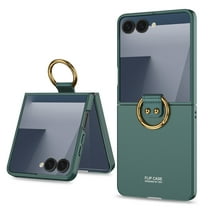 ELEHOLD Case with Kickstand Ring for Samsung Galaxy Z Flip 7, Lightweight Rugged Plastic Anti-Scratch Shockproof Non-Slip Protective Cover,Darkgreen
