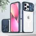 thumbnail image 1 of ELEHOLD Clear Acrylic Case for iPhone 14 Pro Crystal Transparent Sliding Lens Cover Anti-Yellowing Anti-Fingerprint Shockproof Case Compatible with MagSafe (6.1 inch),Navyblue, 1 of 6
