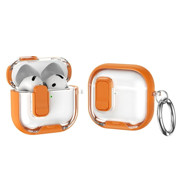 ELEHOLD Clear Case For Airpods Pro 3rd Gen (2025),Shockproof Slim Automatic Snap Switch Stand Bracket Secure Lock Charging Case with Metal Keychain For Airpods Pro 3rd Gen (2025),Orange