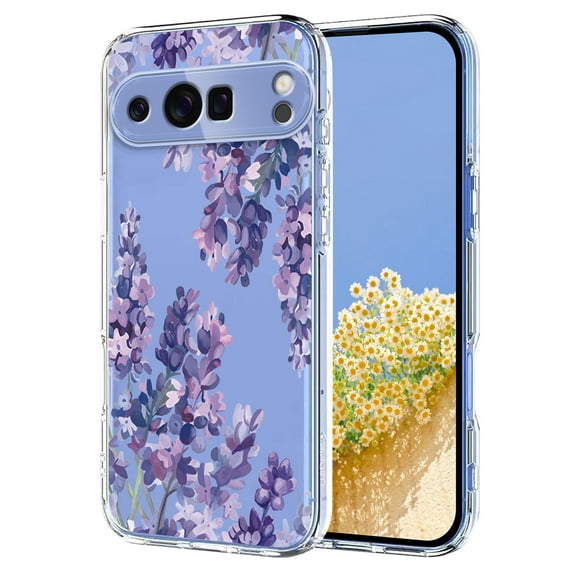 ELEHOLD Clear Case For Google Pixel 10 /10 Pro ,Shockproof Flexible Lightweight Floral Pattern Soft TPU Back Protective Case Cover For Google Pixel 10 /10 Pro,Lavender