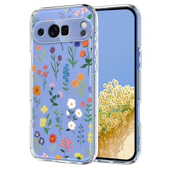 ELEHOLD Clear Case For Google Pixel 9 Pro XL ,Shockproof Flexible Lightweight Floral Pattern Soft TPU Back Protective Case Cover For Google Pixel 9 Pro XL,Flower