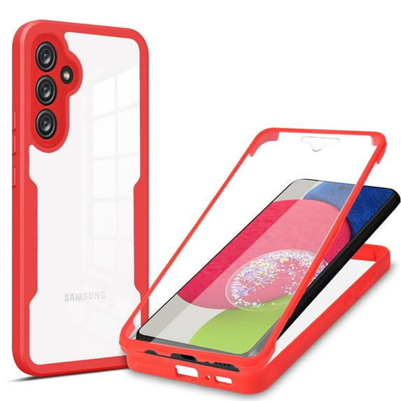 ELEHOLD Clear Case for Samsung Galaxy A16 5G Full Body Protection Case with Built-in Screen Protector,Slim Thin Shockproof Anti-Scratch Case for Samsung A16 5G,Red
