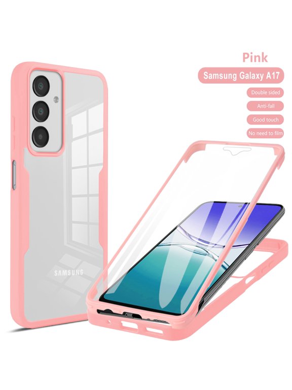 Clear Case for Samsung Galaxy A17 5G Full Body Protection Case with Built-in Screen Protector,Slim Thin Shockproof Anti-Scratch Case for Samsung A17 5G,Pink