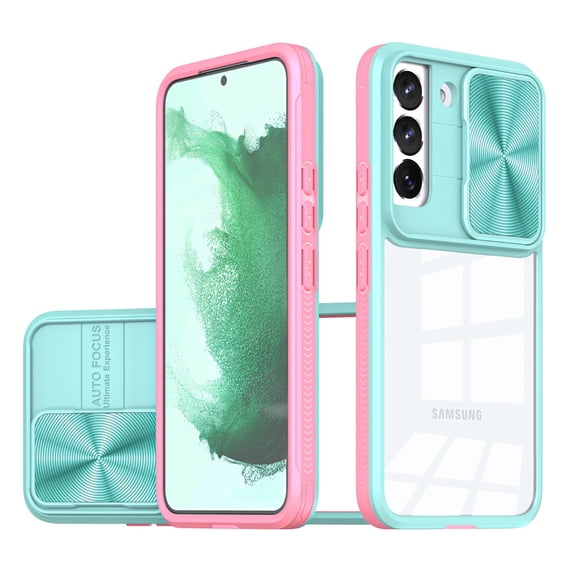 ELEHOLD Clear Case for Samsung Galaxy S23 Crystal Transparent Acrylic Sliding Camera Lens Protection Non-Yellowing Anti-Fingerprint Shockproof Slim Thin Case 6.1 inch,Skyblue